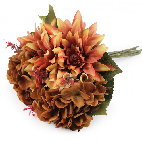 Umělá kytice chryzantéma, hortenzie, , 1 svaz, oranžová